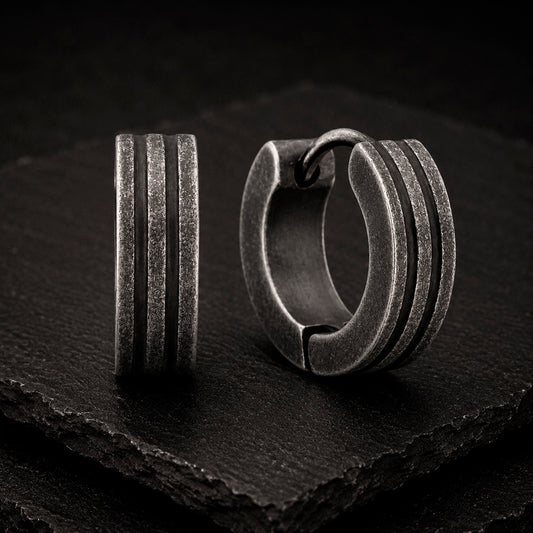 Frank 1967 Noir Hoops Klappcreolen aus Edelstahl in schwarz