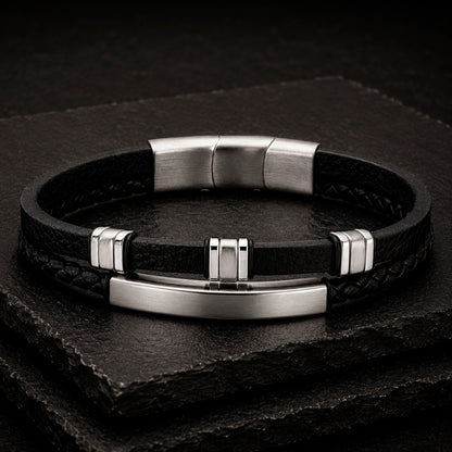 Frank 1967 Double Line Lederarmband mit Edelstahl-Elementen