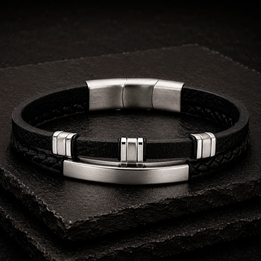 Frank 1967 Double Line Lederarmband mit Edelstahl-Elementen