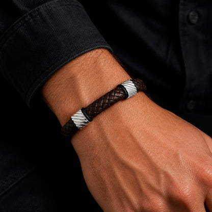 Bead Leather Brown - Lederarmband Herren mit Edelstahl Beads