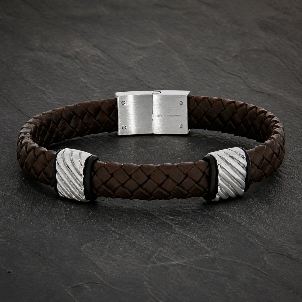 Bead Leather Brown - Lederarmband Herren mit Edelstahl Beads