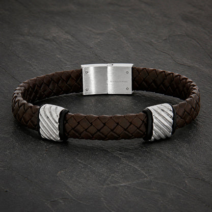 Bead Leather Brown - Lederarmband Herren mit Edelstahl Beads