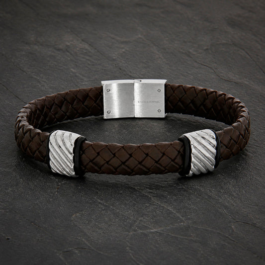 Bead Leather Brown - Lederarmband Herren mit Edelstahl Beads