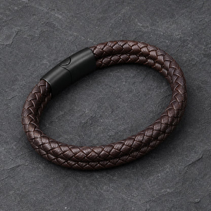Rustic Lock - Dunkelbraunes Lederarmband für Herren mit Magnetverschluss & Dual-Layer Design