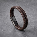 Rustic Lock - Dunkelbraunes Lederarmband für Herren mit Magnetverschluss & Dual-Layer Design