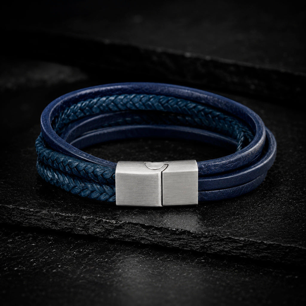 Frank 1967 Armband aus Echt Leder in Blau von MANAVARO – stilvolles Accessoire für Männer