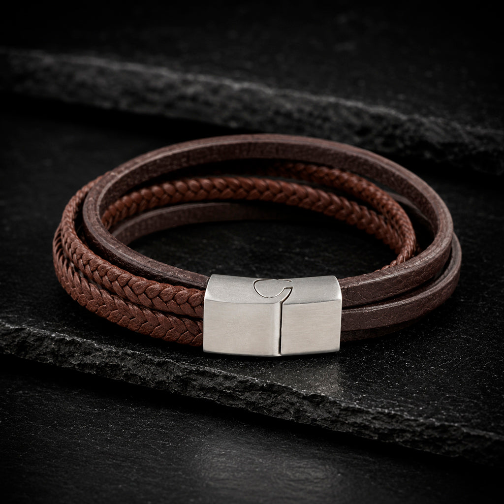 Frank 1967 Armband aus Echt Leder in Braun von MANAVARO – stilvolles Accessoire für Männer