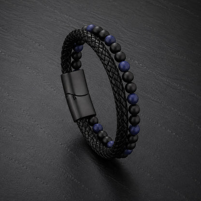 Stone Braid - Zweisträngiges Lederarmband für Herren mit Naturstein-Perlen & Magnetverschluss