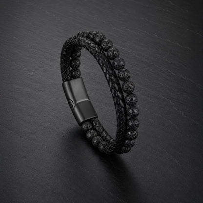 Stone Braid - Zweisträngiges Lederarmband für Herren mit Naturstein-Perlen & Magnetverschluss