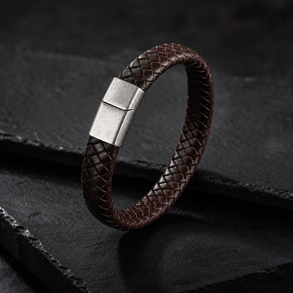 Braid Lock Brown - Geflochtenes Lederarmband für Herren mit Magnetverschluss