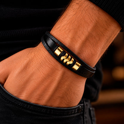 Leather Steel Line Armband Leder Edelstahl Magnet 19-23 cm