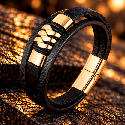 Leather Steel Line Armband von MANAVARO aus Leder und Edelstahl