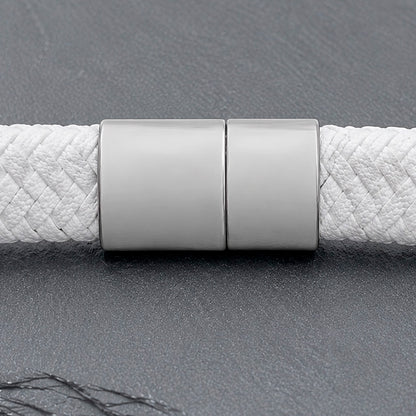 Braid Lock White Silver - Geflochtenes Lederarmband Herren gravierbar | Weiß