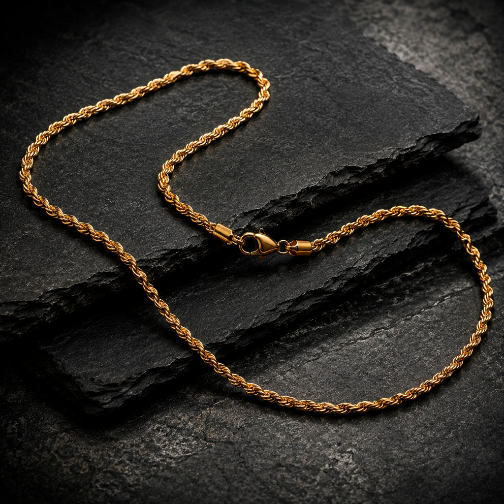 Rope Steel Long Halskette aus Edelstahl 60 cm in Silber, Gold und Schwarz