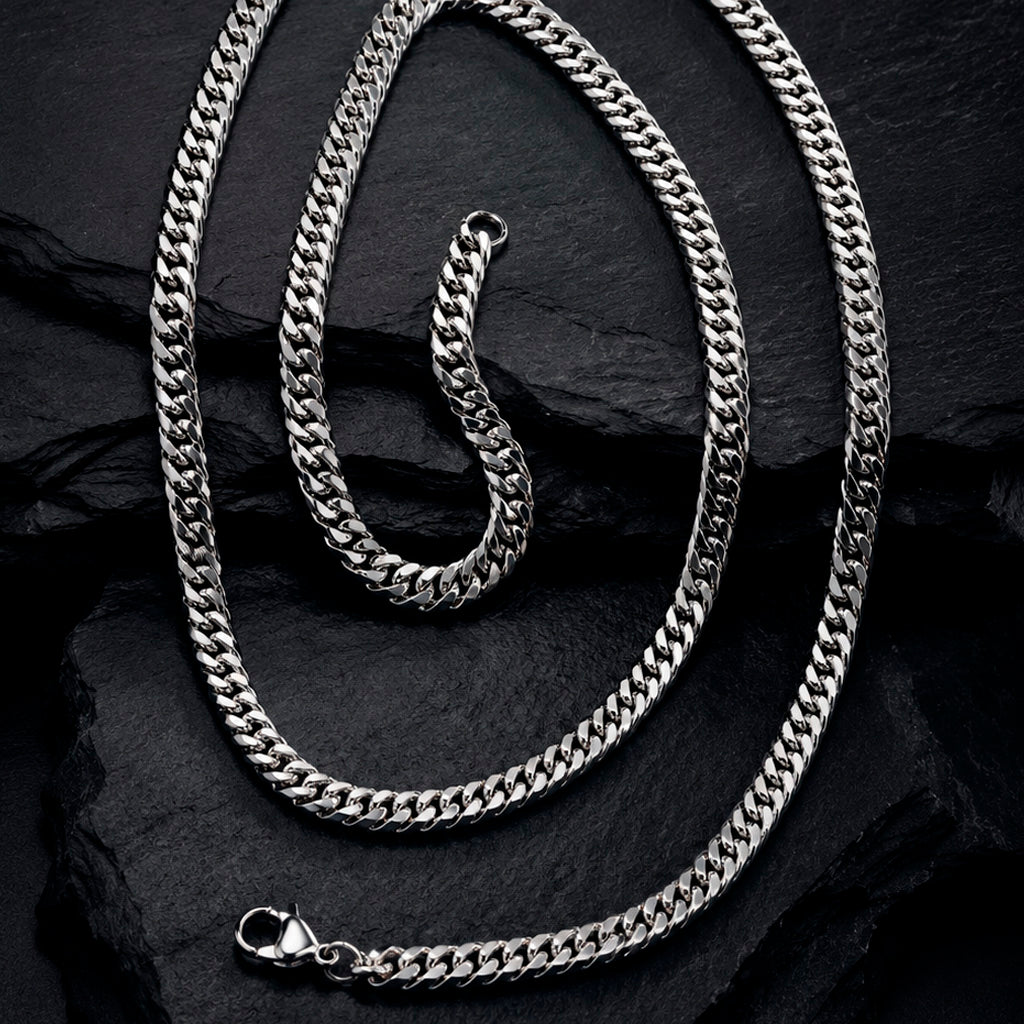 Steel Link Long - Edelstahl-Halskette für Herren mit Karabinerverschluss
