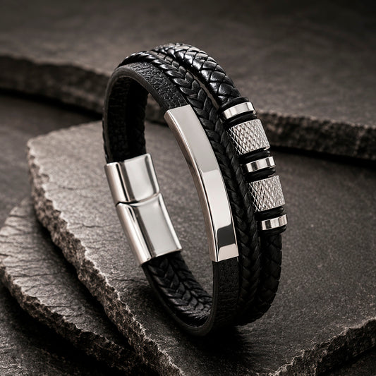 Steel Spin Silver Lederarmband für Herren von MANAVARO